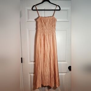 NWOT Listicle Peach Pink Slight Shine Cinched Midi Dress S